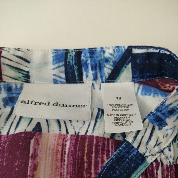 Alfred Dunner Button Up Shirt Blouse Top Women Size 10 Red Blue 3/4 Sleeve - Picture 4 of 5